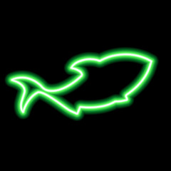Green neon sign of shark on black background