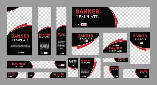 set of creative web banners of standard size with a place for photos. Vertical, horizontal and square template. vector illustration