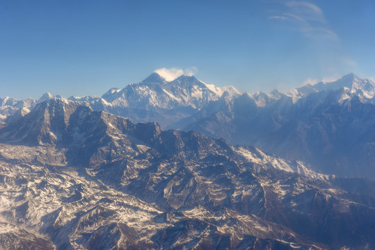 Himalayas Ridge With Mount Everest Aerial View From Nepal Country Side