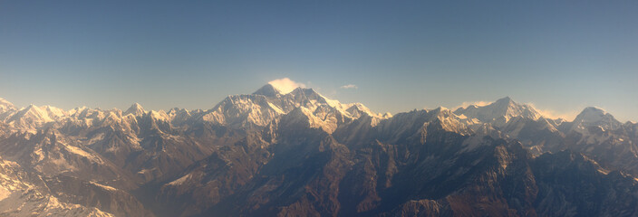 Himalayas ridge with Mount Everest aerial view from Nepal country side
