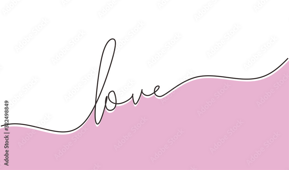 Poster continuous one line drawing of love typography lettering script font typographic lineart design. sim