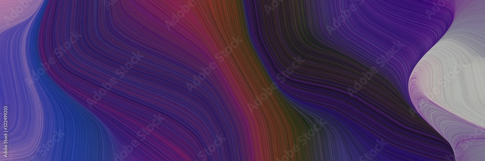 Poster moving horizontal header with very dark violet, dark gray and very dark pink colors. dynamic curved lines with fluid flowing waves and curves