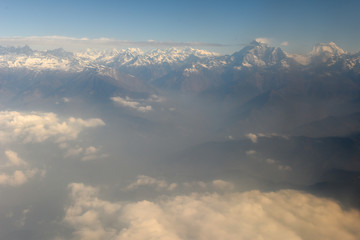 Fototapeta premium Himalayas ridge aerial view on Nepal