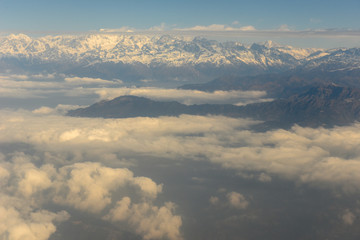 Fototapeta na wymiar Himalayas ridge aerial view on Nepal