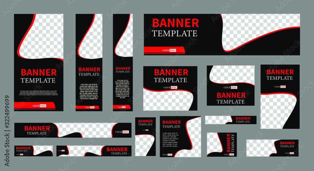 Poster set of creative web banners of standard size with a place for photos. vertical, horizontal and squar