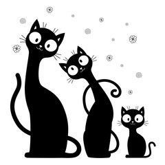Three cute cat silhouettes