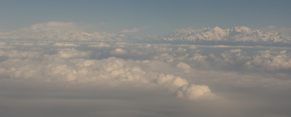 Himalayas ridge aerial view on Nepal