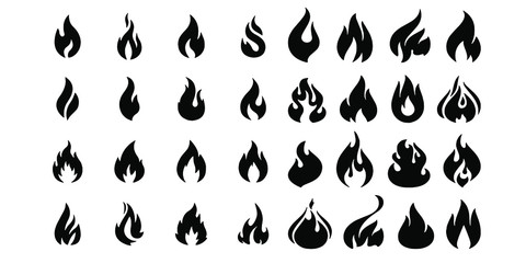 Fototapeta na wymiar Fire flames, set icons, vector illustration