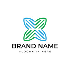 hand group abstract style with leaf and line art vector logo illustration