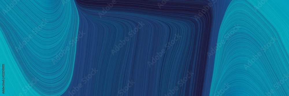 Poster artistic designed horizontal banner with midnight blue, dark cyan and light sea green colors. dynamic curved lines with fluid flowing waves and curves