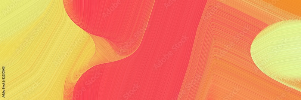 Poster surreal designed horizontal header with tomato, khaki and sandy brown colors. dynamic curved lines with fluid flowing waves and curves