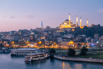 Fototapeta na wymiar Istanbul, Turkey - Jan 14, 2020: The Suleymaniye Mosque is an Ottoman imperial mosque located on the Third Hill of Istanbul, Turkey