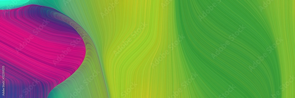 Poster dynamic designed horizontal header with moderate green, moderate pink and purple colors. dynamic curved lines with fluid flowing waves and curves