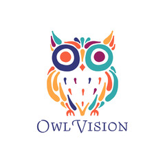 Cute owl colorful, logo design template