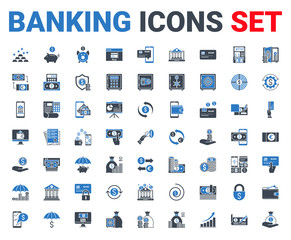 Set banking icons glyph. For concepts and web apps