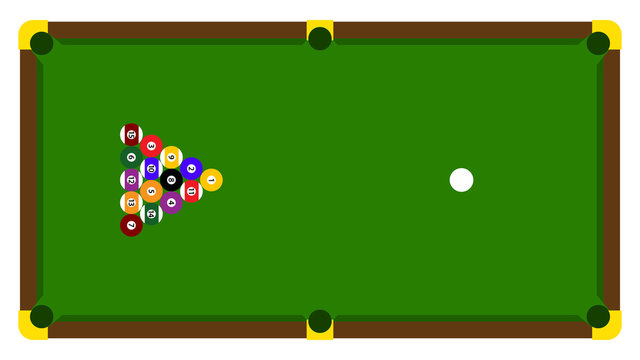 Realistic Illustration With Pool Billiard On Green Table. Pool Billiards Tournament Announcement Poster Of Color Balls On Green Table. Vector Design For Billiards Championship For Sport Game Players.