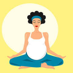 illustration of a pregnant woman meditating in lotus yoga pose