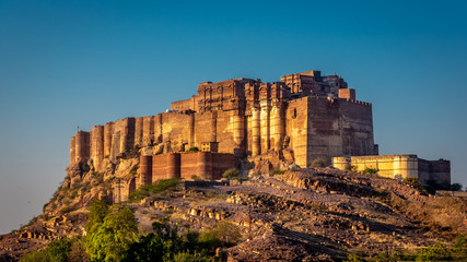 Majestic ancient Mehrangarh fort in Jodhpur, Rajasthan in India - obrazy, fototapety, plakaty
