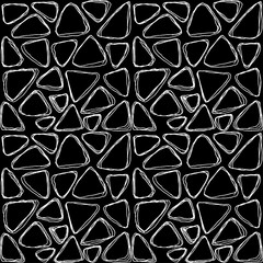 Hand drawn seamless pattern with white triangles on black background. Vector illustration.
