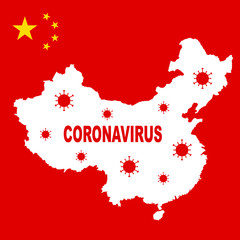 Coronavirus in China. China map country silhouette with a stamp: Coronavirus on it. .Coronavirus (2019-nCoV). Vector illustration.