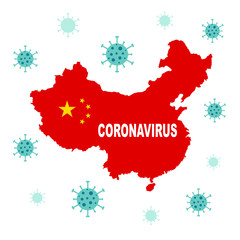 Coronavirus in China. China map country silhouette with a stamp: Coronavirus on it. .Coronavirus (2019-nCoV). Vector illustration.