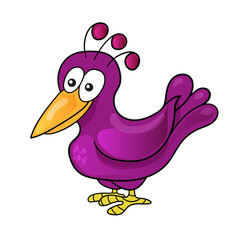 Cartoon funny cute bird on white background