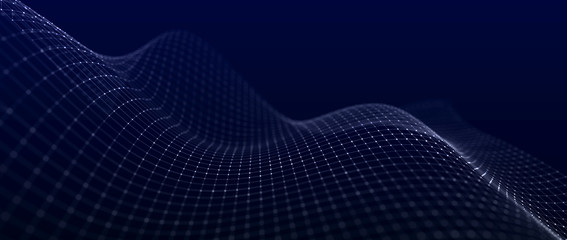 Futuristic background of dots and lines with a dynamic wave. Big data. 3d rendering.