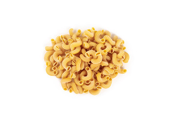 pasta cavatappi with stripes isolated on white background.