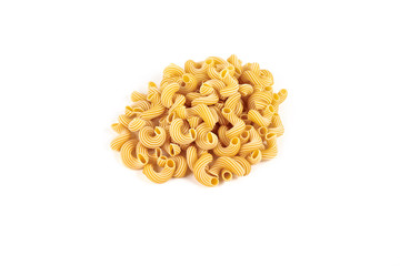 pasta cavatappi with stripes isolated on white background.