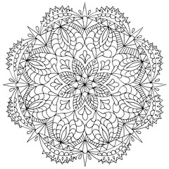 Coloring page mandala outline drawing for art therapy and meditation. Circular ornament