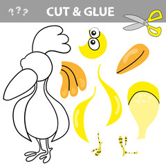 Education paper game for children. Use scissors and glue to create the image. Cut and glue game with funny bird