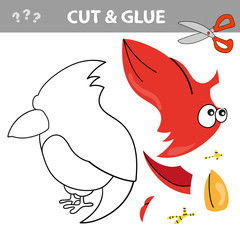 Education paper game for children. Use scissors and glue to create the image. Cut and glue game with funny bird