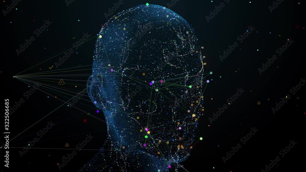 Poster 3d render or visualisation of face analytics. biometric scan. security identification. loopable sequ