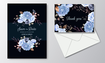Watercolor wedding invitation card template with a flower and leaves frame