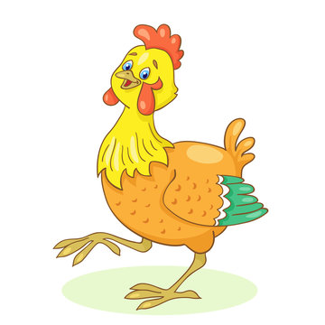 Cheerful chicken in cartoon style. Isolated on white background.  Vector illustration.