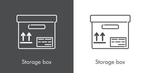 Caja de almacenaje. Icono plano lineal caja de cartón en fondo gris y fondo blanco