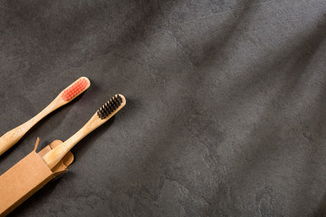 Natural bamboo toothbrushes. sustainable lifestyle concept.