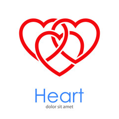 Símbolo de amor eterno. Logotipo con texto Heart con 3 corazones enlazados en color rojo