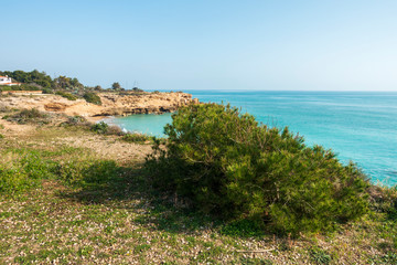 Fototapeta na wymiar The coast in Vinaroz on a clear day, Costa Azahar
