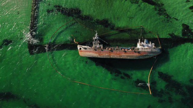 top down view at shipwreck of Delfi in Black sea near Odessa, Ukraine, 4K