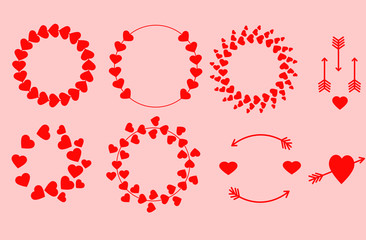 various frames of hearts and arrows. Valentine's day