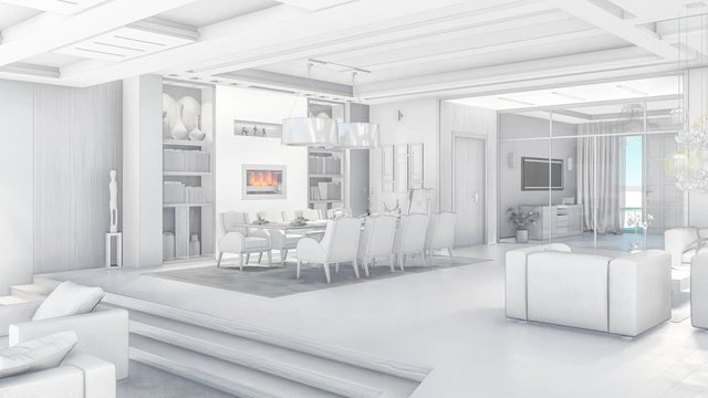 3d illustration of a black and white interior painted as a mockup.