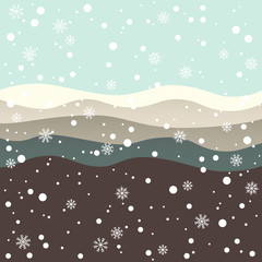 Winter Background with Snowflakes and Beautiful Hills