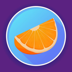 Icon with an orange slice. Tropical fruit. Realistic vector illustration.