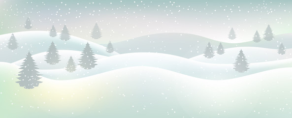 Winter Background with Snowflakes and Beautiful Hills