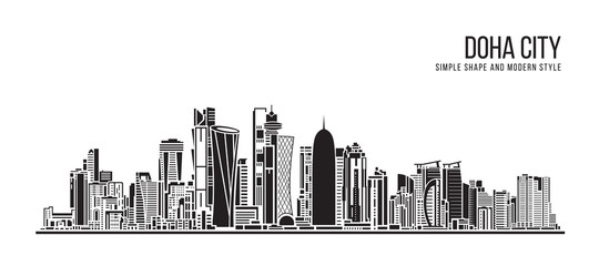 Fototapeta na wymiar Cityscape Building Abstract Simple shape and modern style art Vector design - Doha city