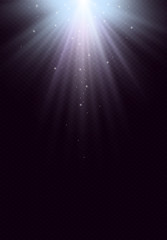 Glowing light effect on transparent background with lens. White flash realistic effect. Vector illustration.