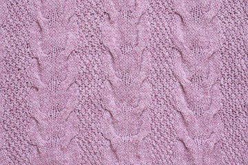 Cabels and purl knit stitches pattern, handmade purple color woolen knitwear cloth, soft knitted...