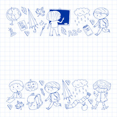 Back to school vector pattern. Education icons for children.