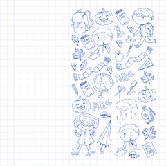 Back to school vector pattern. Education icons for children.